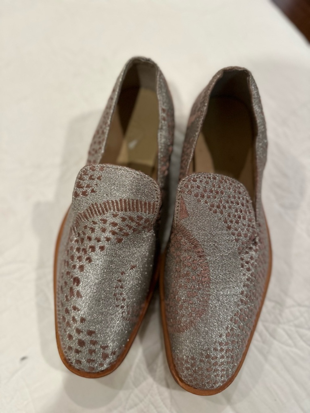 Metallic Silver Knit Slip-On Loafers for Men